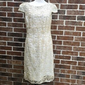 Nicole Miller Cream and Gold Midi Dress